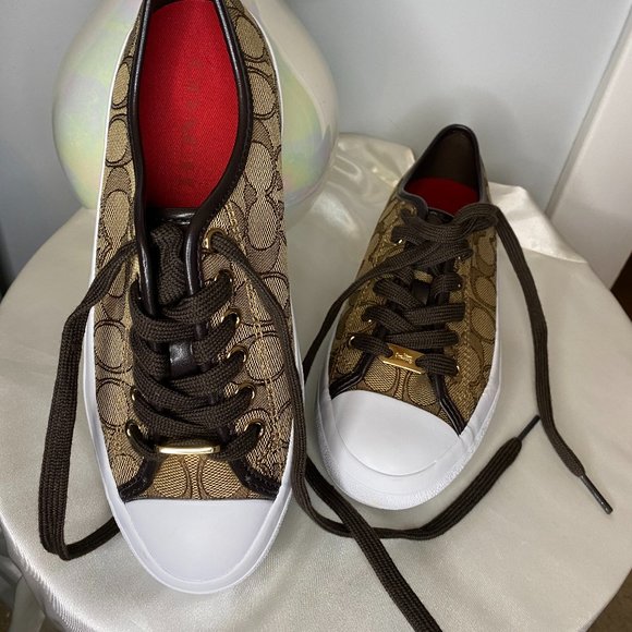COACH Brown Signature Outline Canvas Empire Low Top Sneakers (Designer) - Picture 9 of 10